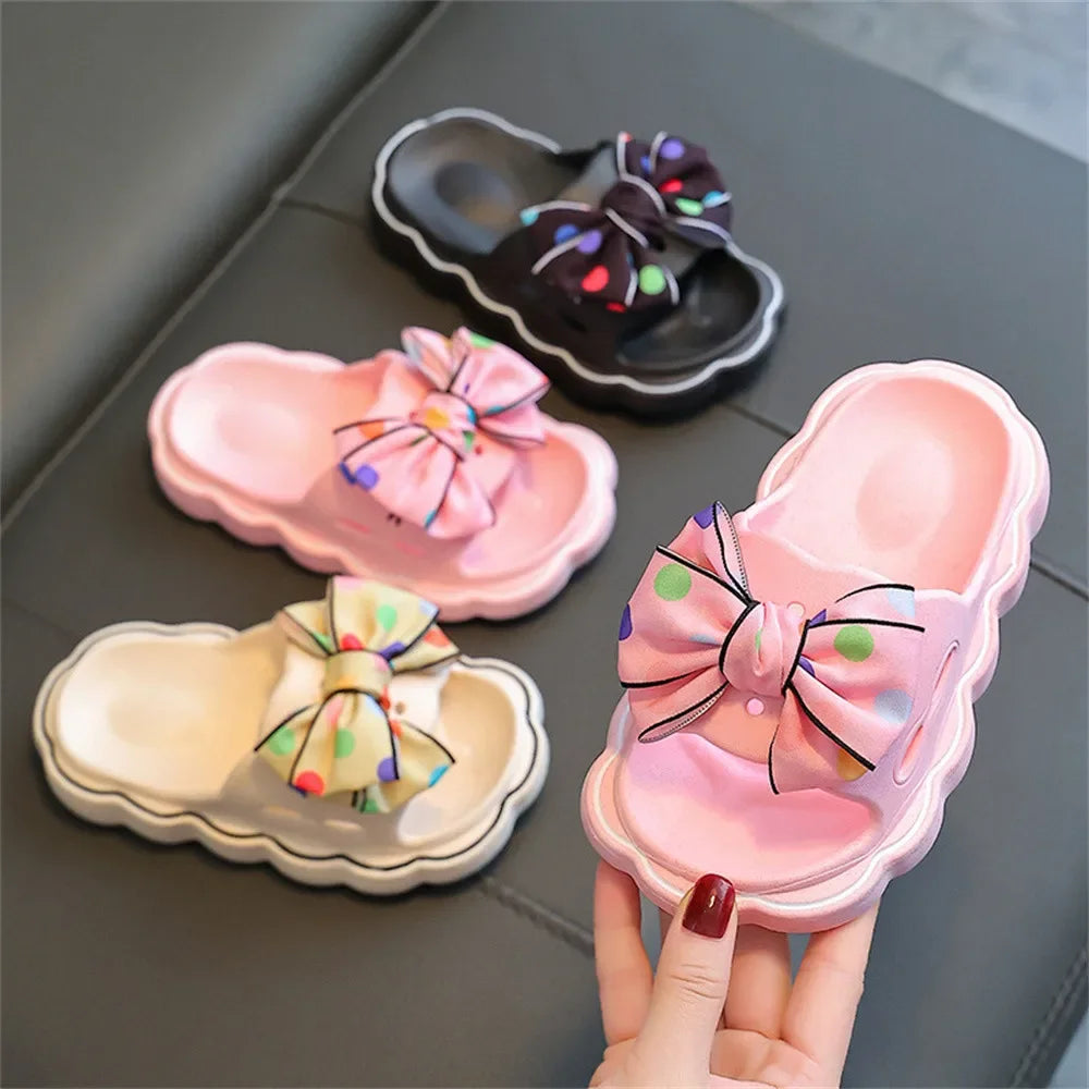 Kids Slippers Spring Autumn Girls Bow Wear Wear Non-slip Hom