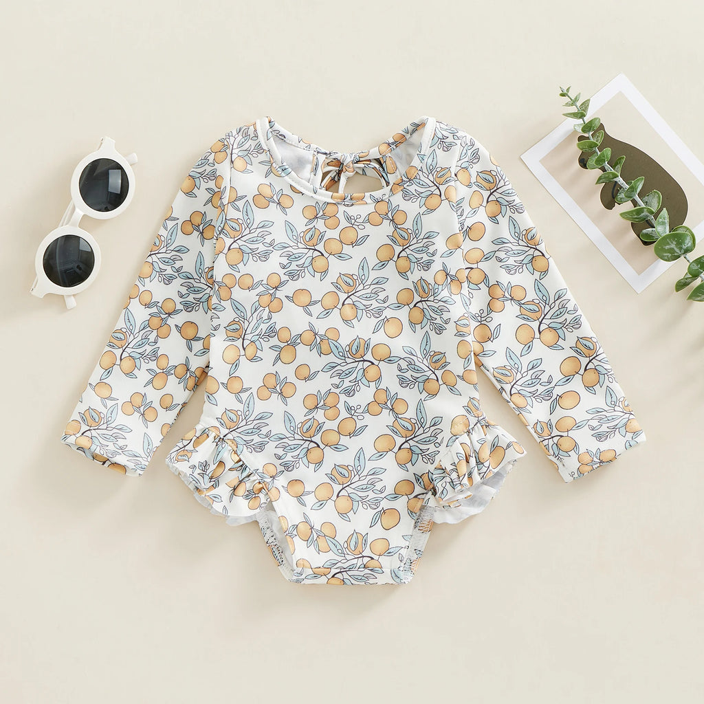 Kids Baby Girl Summer Swimwear Floral Print Backless Ruffles