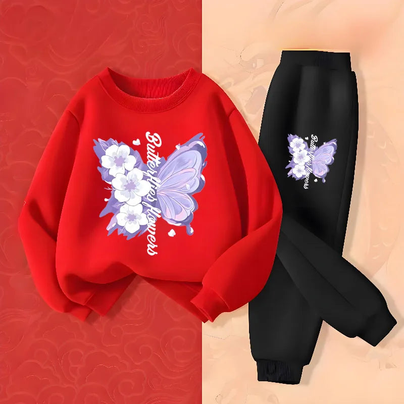 Spring Long Sleeved Top Long Pants Two Piece Sets for Girls