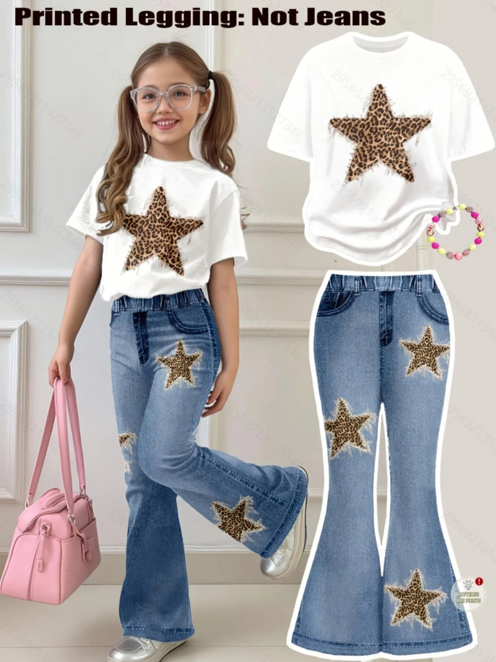 Girls' Two-Piece Casual Set: Short-Sleeve Crewneck T-Shirt a