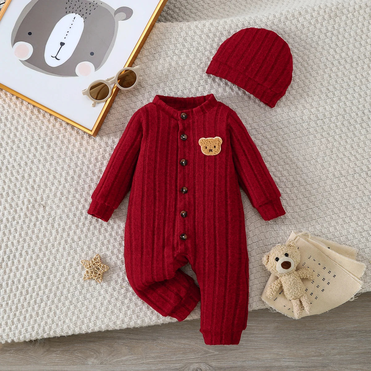 Red Bear Onesie & Hat Set – Baby 1-18 Months