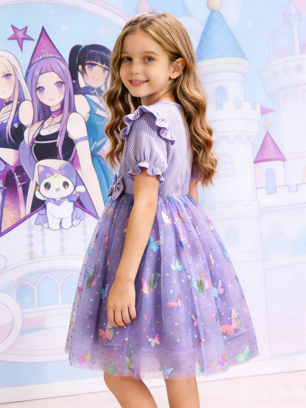 Dreamy Style Kids Princess Dress, Purple, K-POP Cartoon Prin