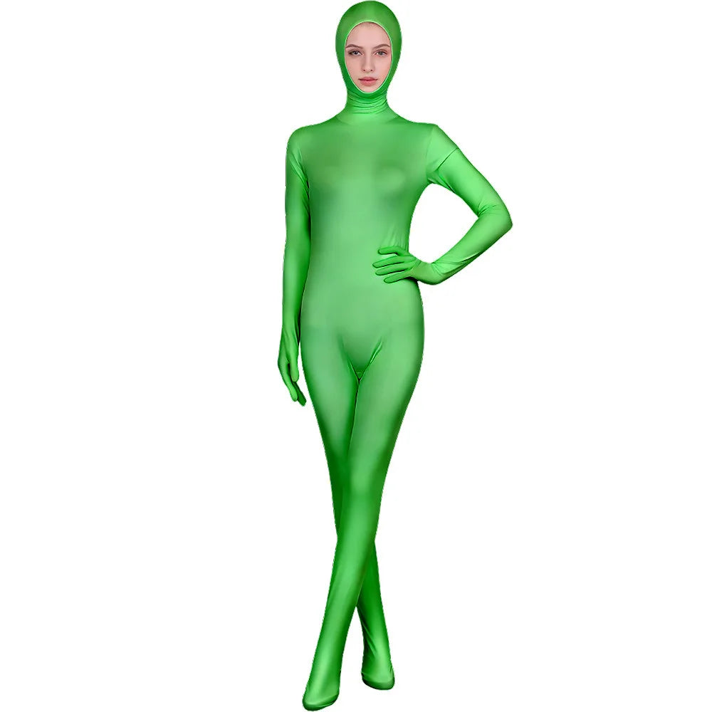 Funny Solid Color Face Revealing Tight Jumpsuit Cosplay Cost