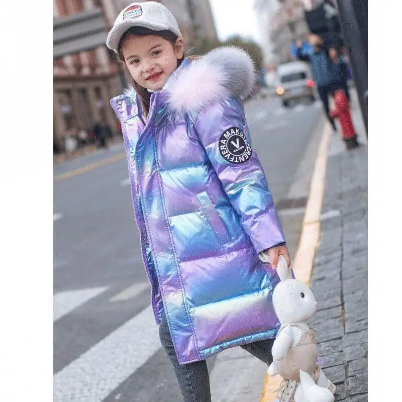 5-14 Years Old Winter Boys Girls Jacket Long Style Hooded Fu