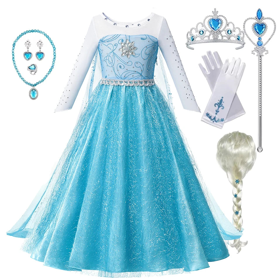 Summer Fancy Queen Elsa Anna Costume Girls Princess Dress To