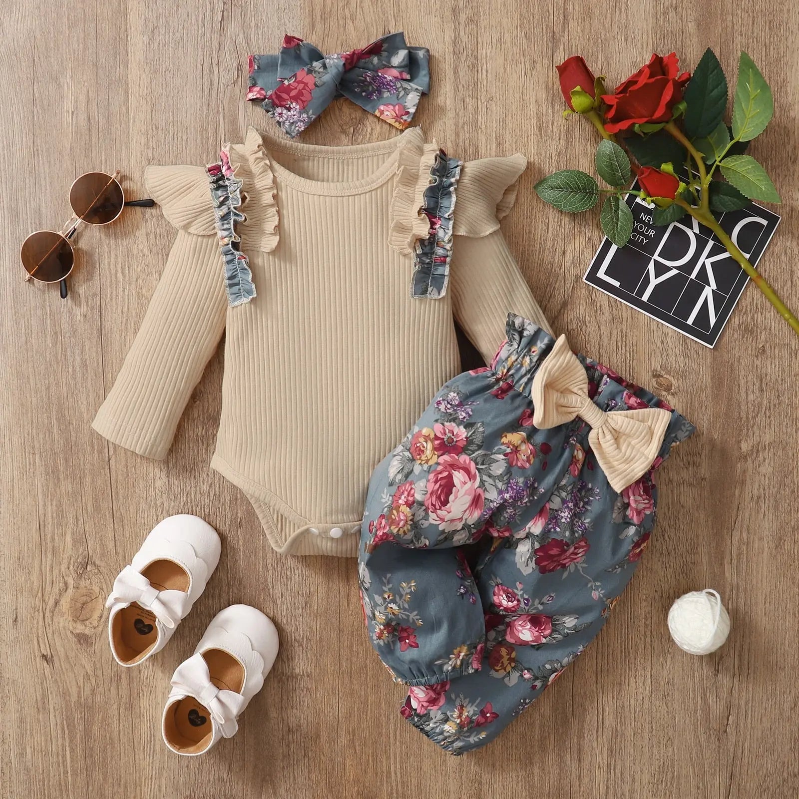 Baby Girls Ruffle Long Sleeve Vest & Floral Puff Trousers See:Saw Kids