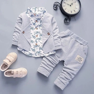 Grey Casual Suit with Floral Shirt See:Saw Kids
