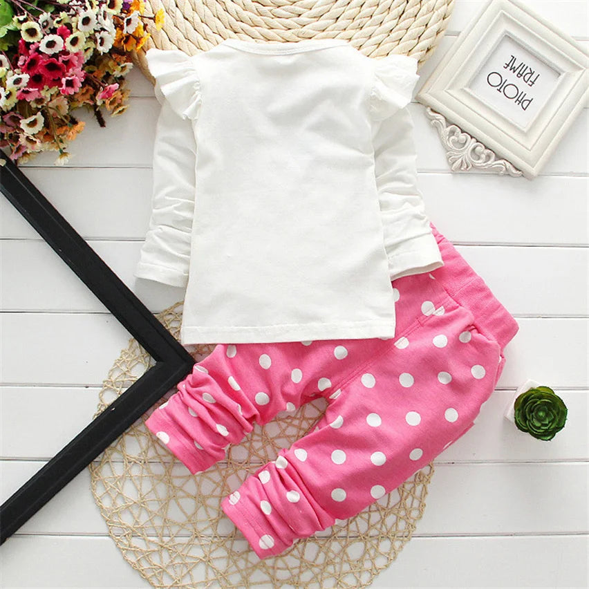 Fashion Bow Dot T shirt+ Pant Suit