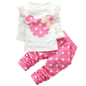 Fashion Bow Dot T shirt+ Pant Suit