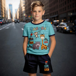 3d cartoon print short sleeve t-shirt suit shorts