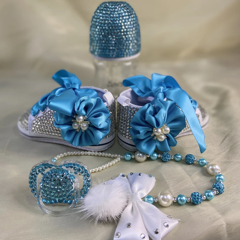 Luxury Baby Bottles & Shoes Headband Set Keepsake