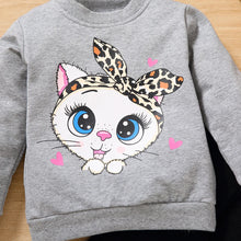 Load image into Gallery viewer, Cat print blouse + trousers soft girls casual cartoon suit cotton kids clothing