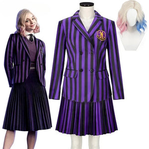 Wednesday - Enid Cosplay Costume Purple Striped School Uniform