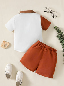 Flip collar Color Blocked Pit Stripe Top+Shorts
