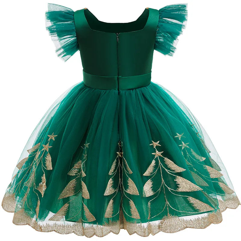 Christmas Tree Embroidery Princess Dress