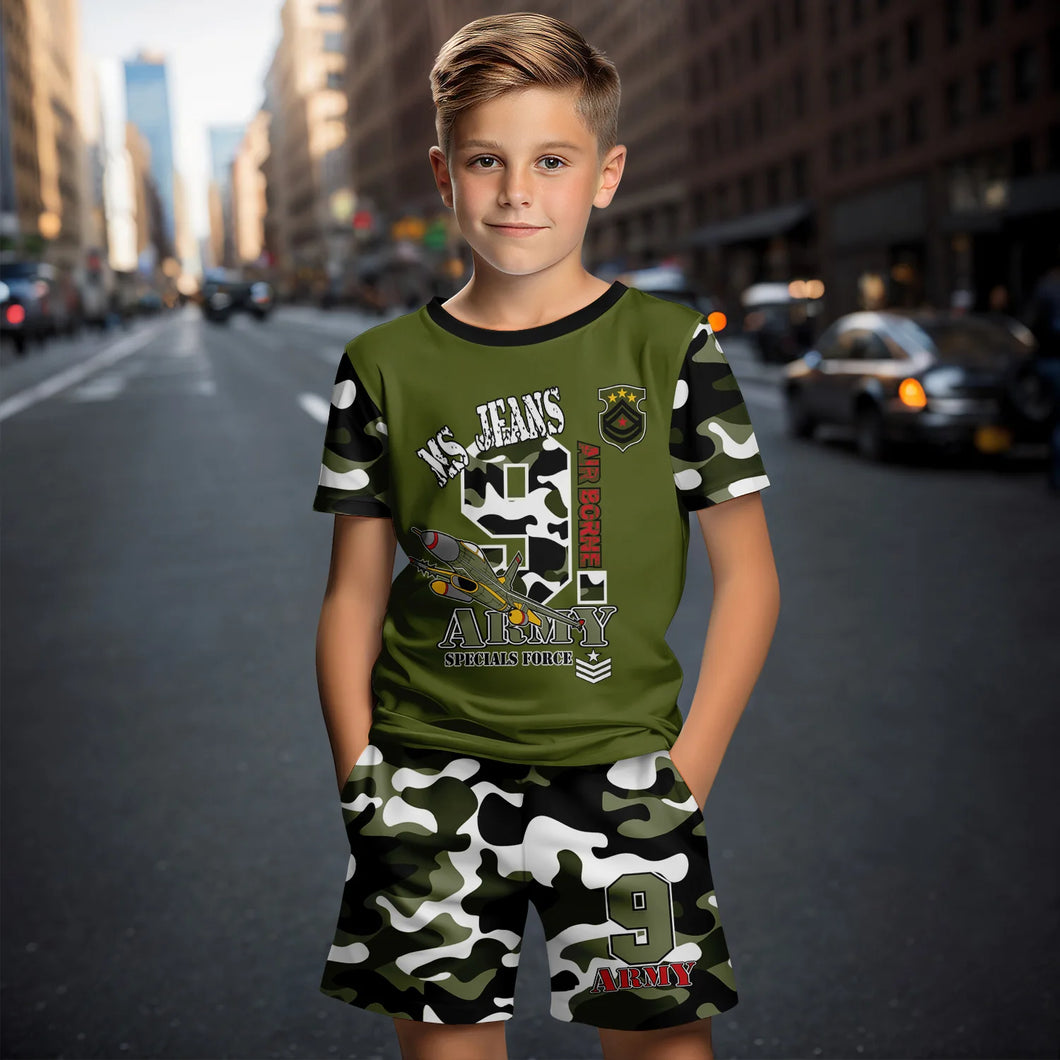 3d cartoon print short sleeve t-shirt suit shorts