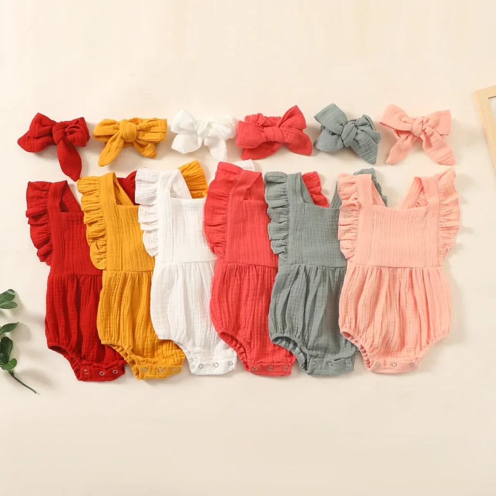 Frill sleeve muslin onepiece fashion baby clothing | See:Saw Kids