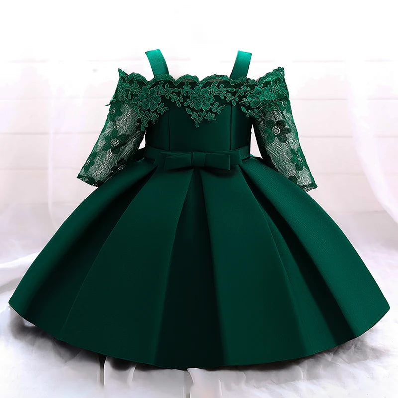 Newborn baptism princess party dress with lace sleeve toddler | See:Saw Kids