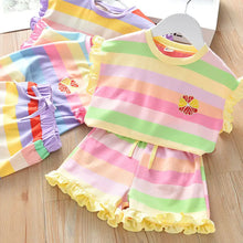 Load image into Gallery viewer, Children&#39;s Rainbow Short Sleeve Top + Striped Printed Shorts