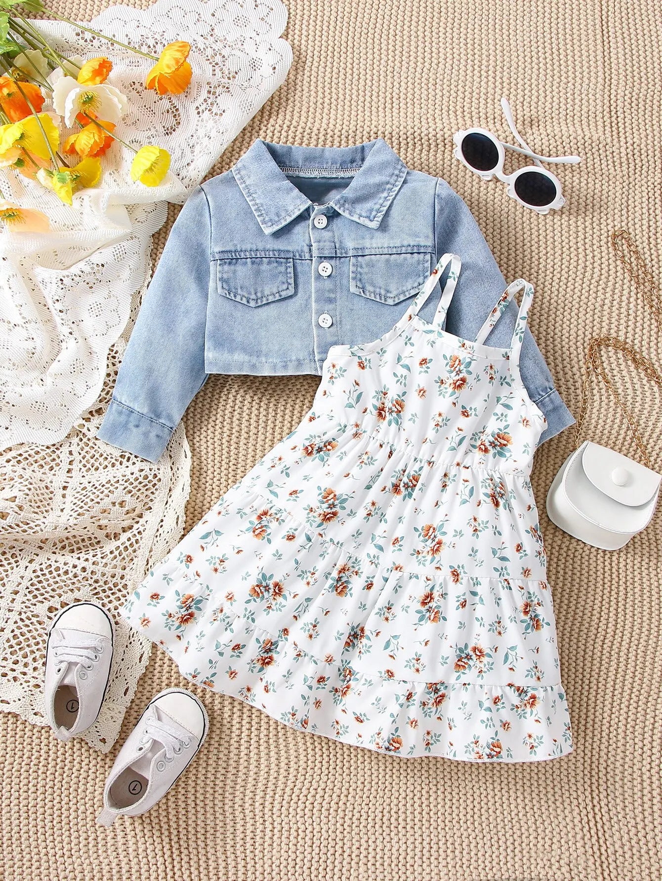 Denim coat floral and slip skirt two-piece fashion suit for girls | See:Saw Kids