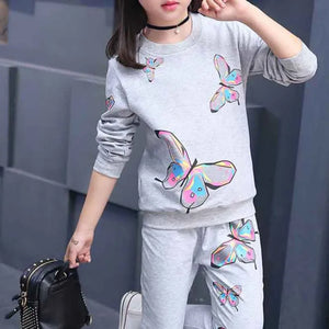 Butterfly Print Sweatshirt Set Sport Outfit 6M-9Y