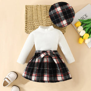 Euro Toddler Knit Long Sleeve Tops Plaid Skirts
