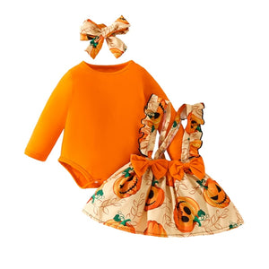 Halloween Pumpkin Suspender Skirt Headband