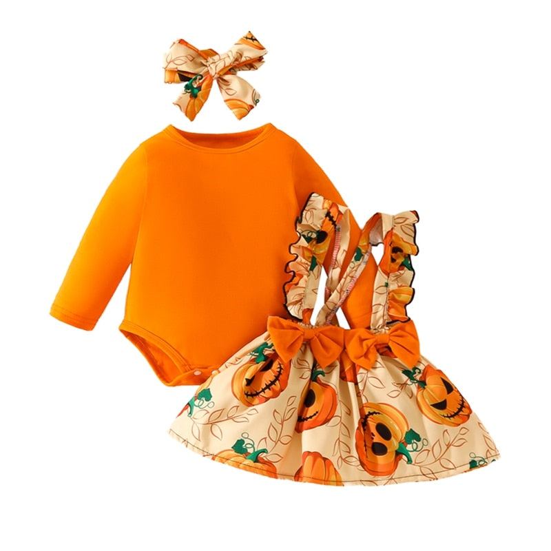 Halloween Pumpkin Suspender Skirt Headband