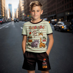 3d cartoon print short sleeve t-shirt suit shorts