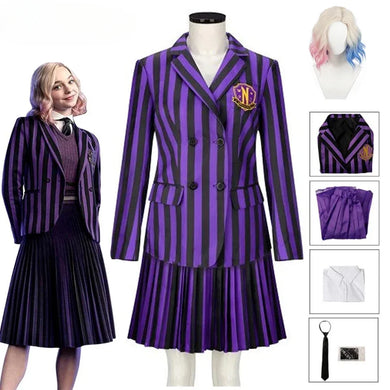 Wednesday - Enid Cosplay Costume Purple Striped School Uniform