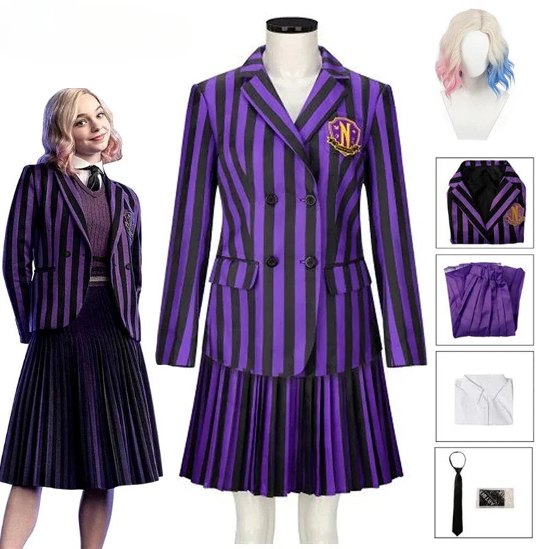 Wednesday - Enid Cosplay Costume Purple Striped School Uniform