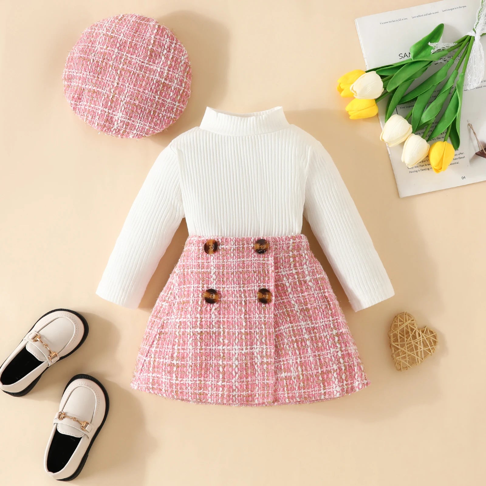 Euro Toddler Knit Long Sleeve Tops Plaid Skirts