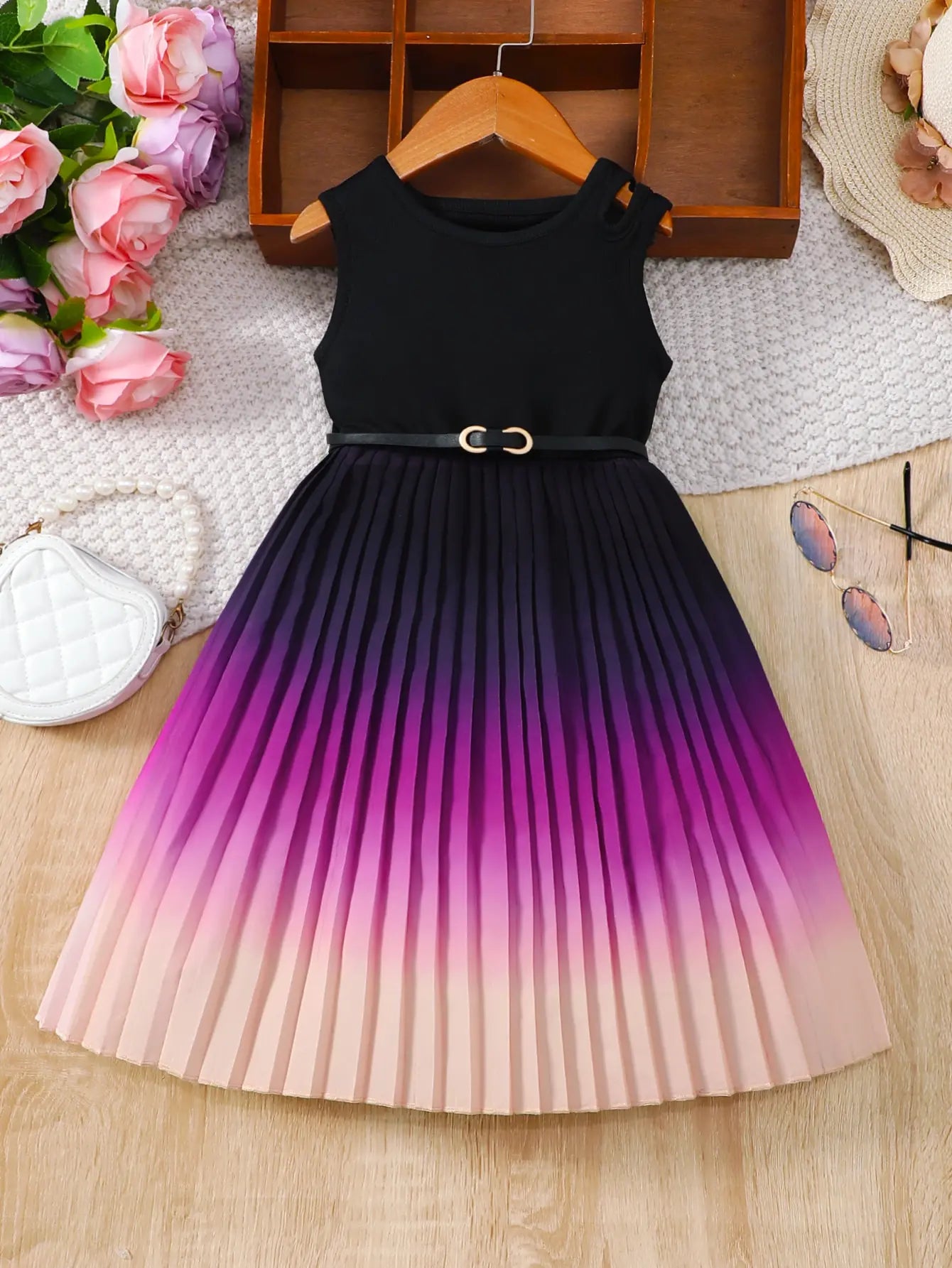 Girls gradient colour blocking pleated dress sleeveless | See:Saw Kids