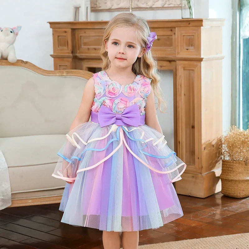 Flower Girl Unicorn Rainbow Wedding Party Dress
