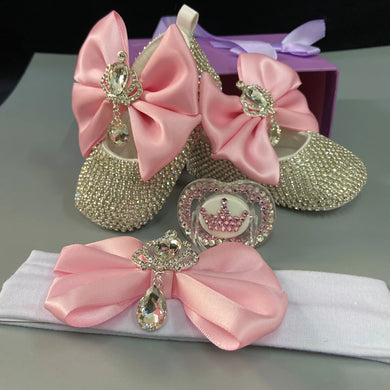 Luxury Baby Bottles & Shoes Headband Set Keepsake