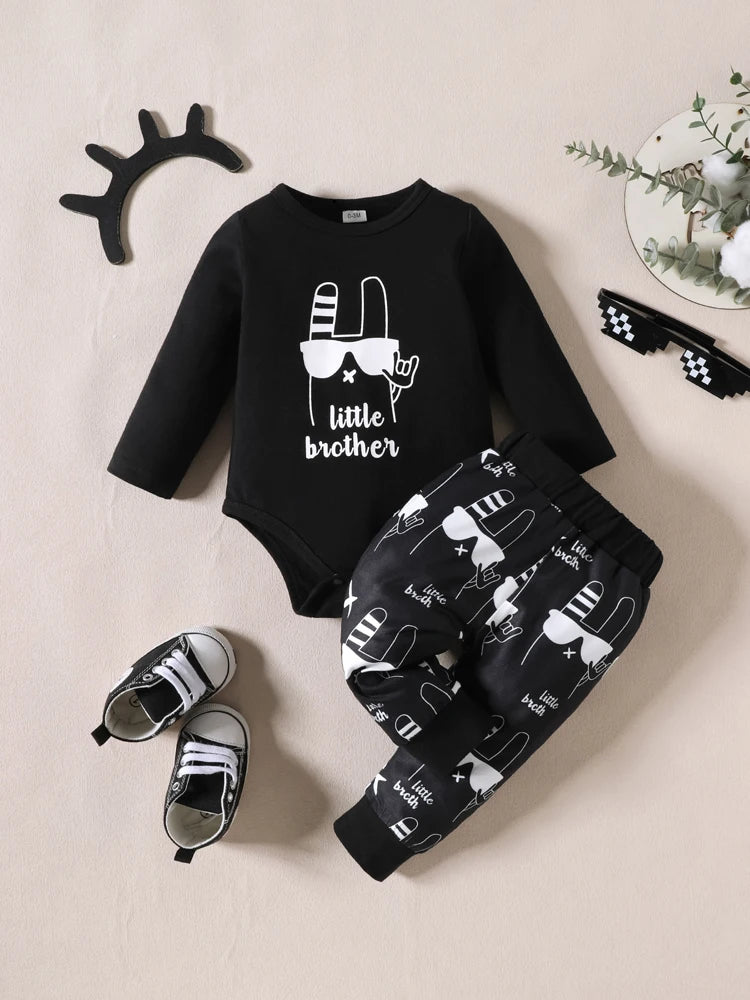 Little brother newborn infant baby boy cotton long sleeve outfit | See:Saw Kids