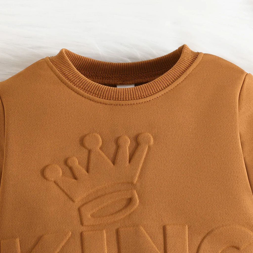 Cute King Letter Long Sleeve and Long Pants Blue Outfit for Baby Boys
