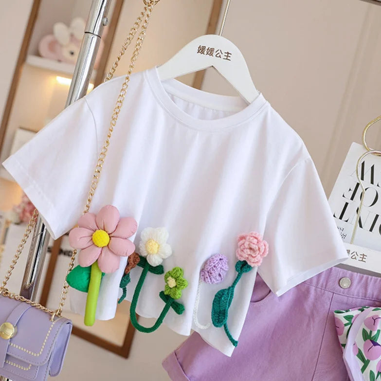 Girls 3D Flower T-Shirt detail