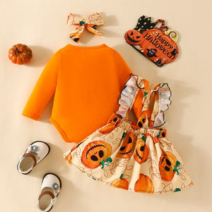 Halloween Pumpkin Suspender Skirt Headband