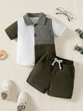 Flip collar Color Blocked Pit Stripe Top+Shorts