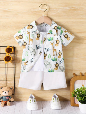 Animal Print Short Sleeve Shorts set