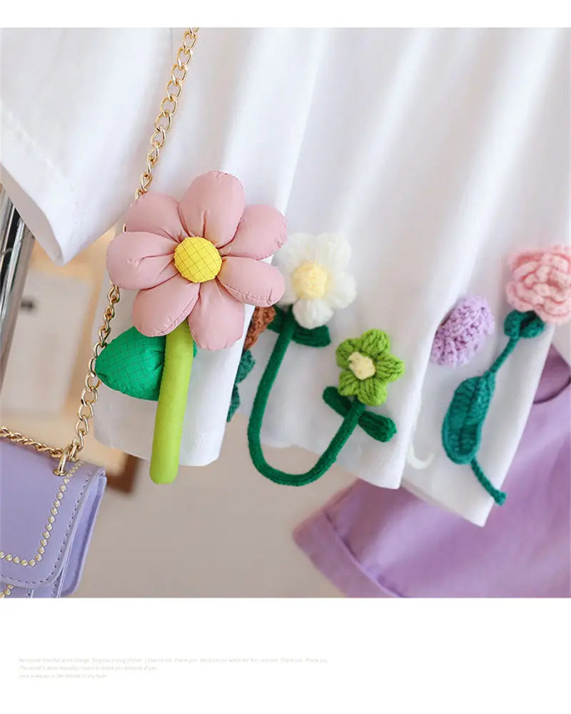 Girls 3D Flower T-Shirt worn