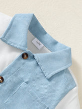 Load image into Gallery viewer, Flip collar Color Blocked Pit Stripe Top+Shorts