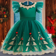 Load image into Gallery viewer, Christmas Tree Embroidery Princess Dress