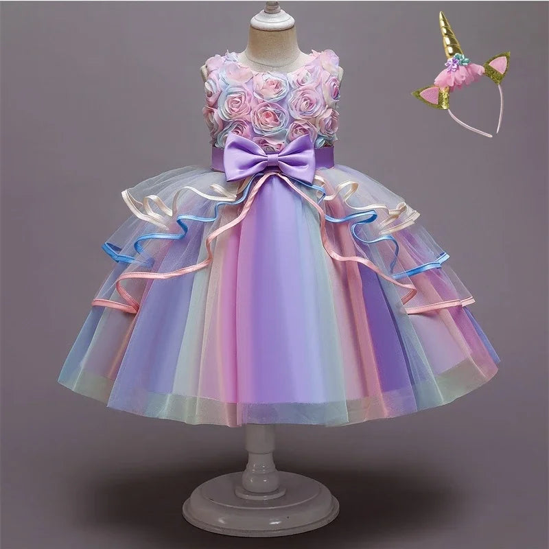 Flower Girl Unicorn Rainbow Wedding Party Dress