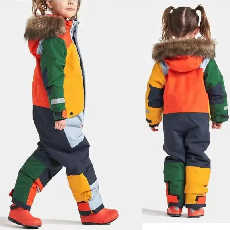 Toddler block colour snowsuit warm all-in-one winter suit | See:Saw Kids