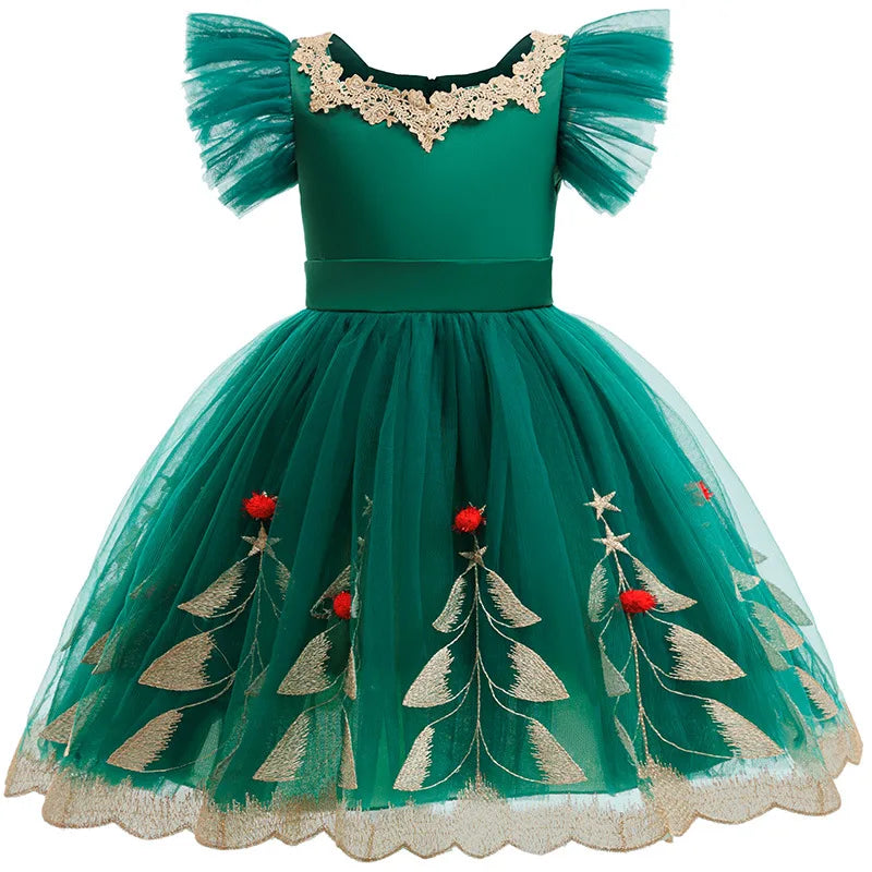 Christmas Tree Embroidery Princess Dress