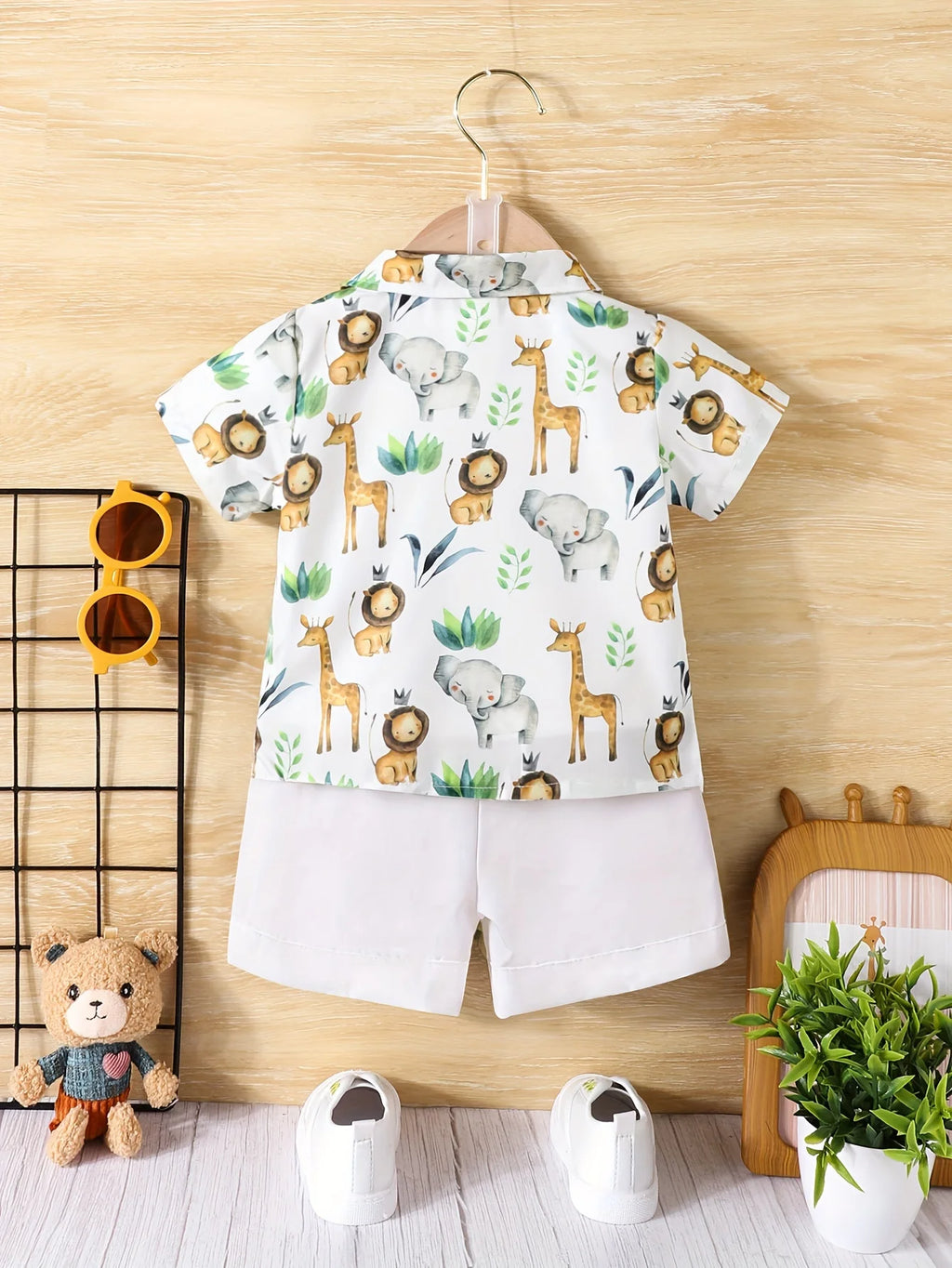 Animal Print Short Sleeve Shorts set