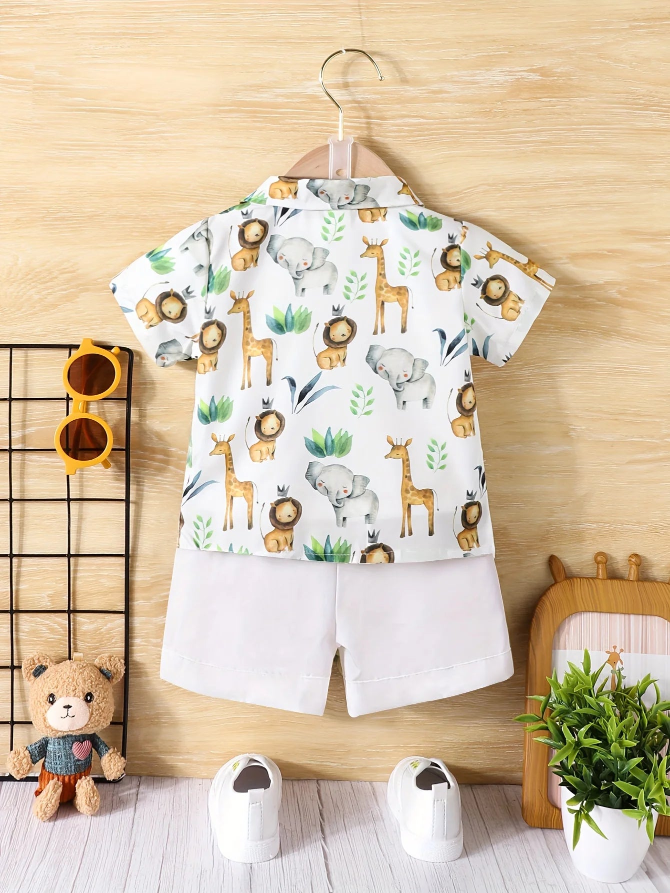 Animal Print Short Sleeve Shorts set