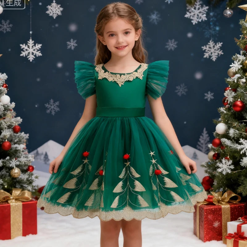 Christmas tree embroidery princess dress for girls | See:Saw Kids